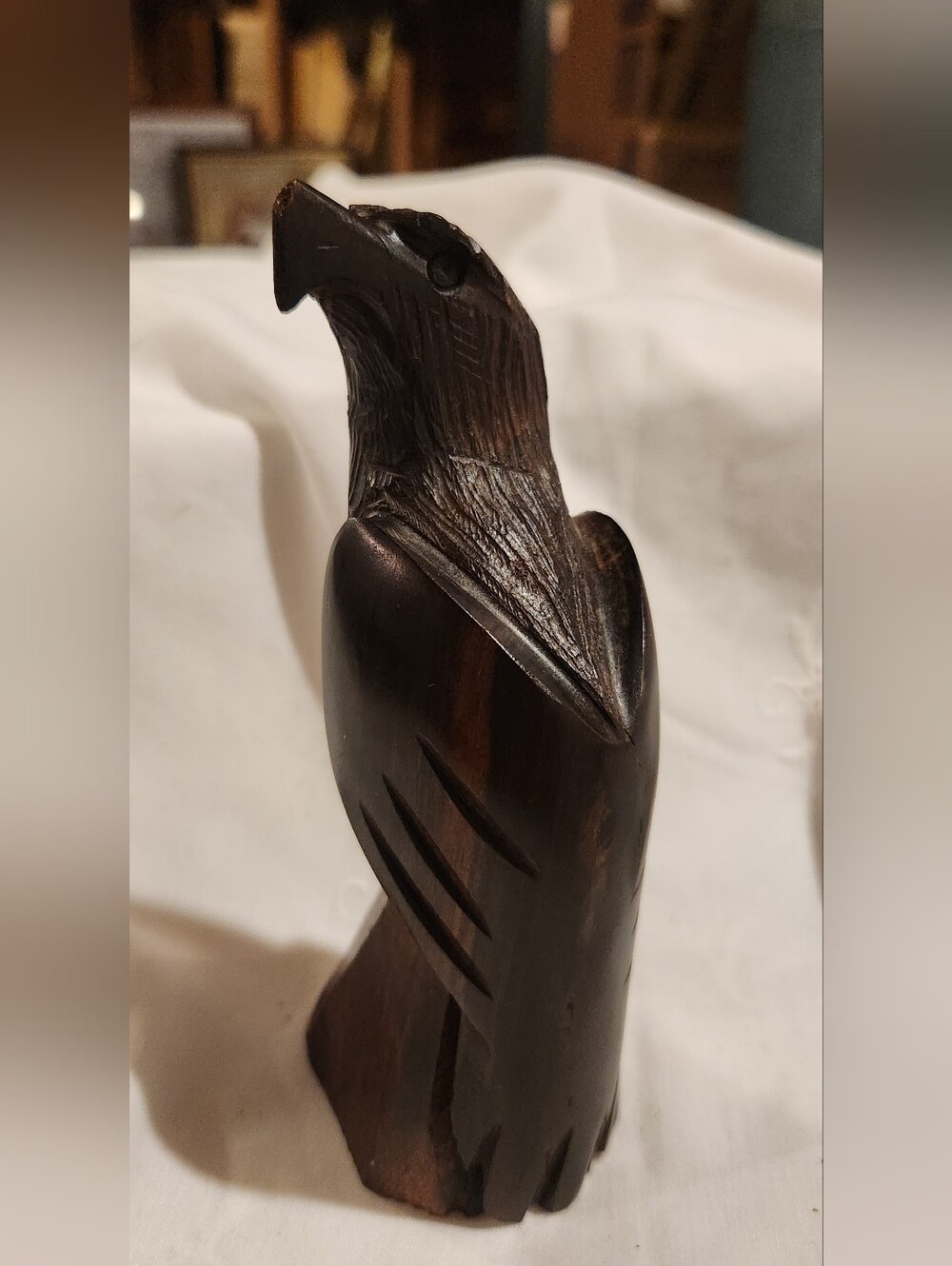 VTG 7” Hand Carved Eagle Falcon Bird Of Prey Hawk Iron Wood Perch Walnut Statue